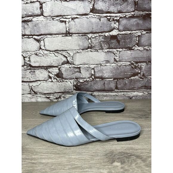 Charles Keith Blue Leather Pointed Toe Flats Mules Shoes Women Sz 38EU/7.5M US - Picture 2 of 16